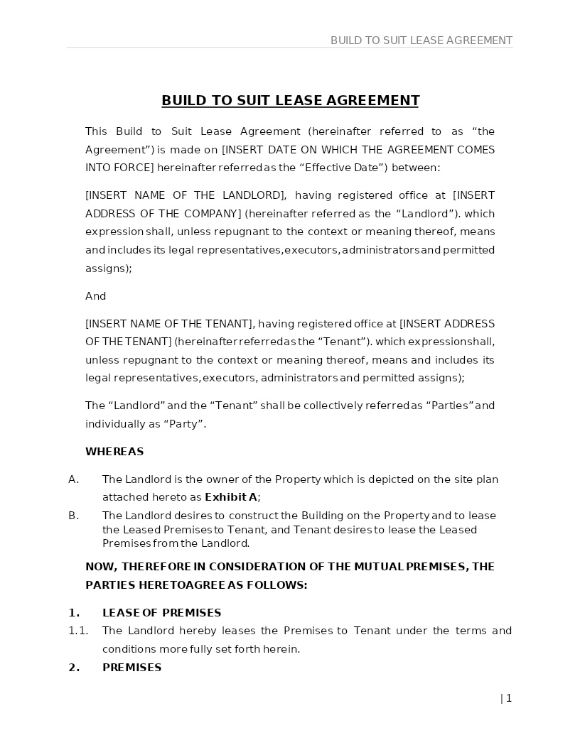 BUILD TO SUIT LEASE AGREEMENT