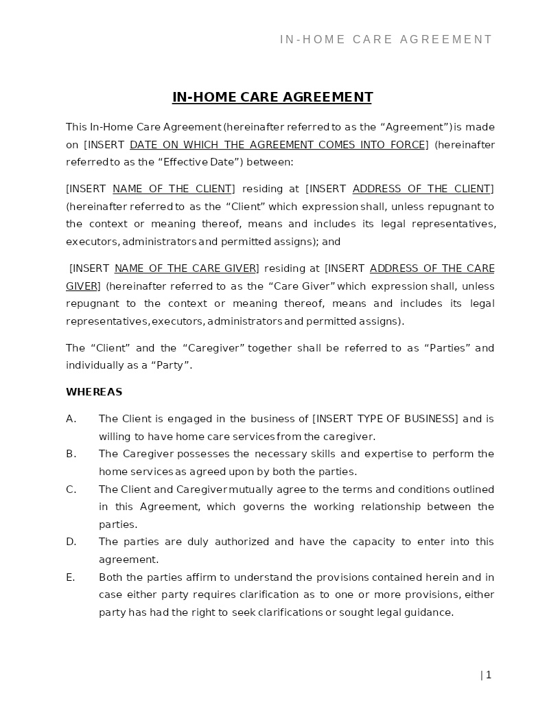 IN-HOME CARE AGREEMENT