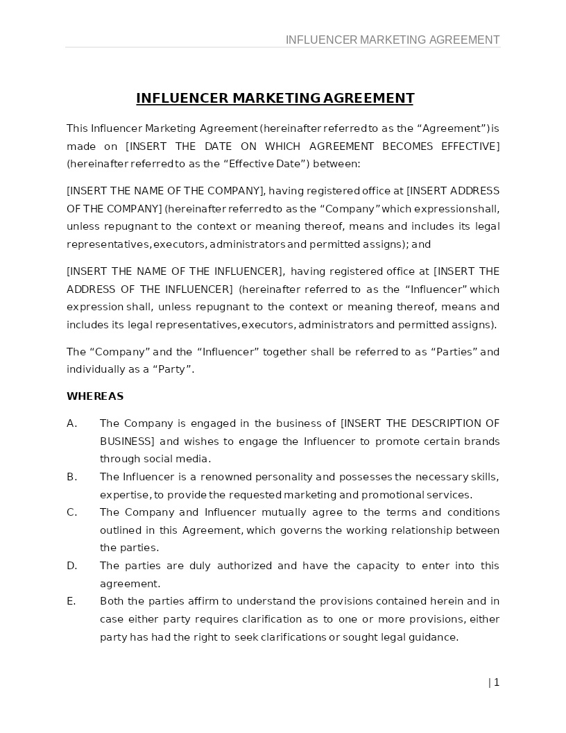 INFLUENCER MARKETING AGREEMENT