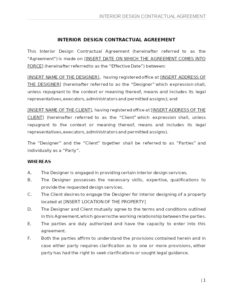 INTERIOR DESIGN CONTRACTUAL AGREEMENT