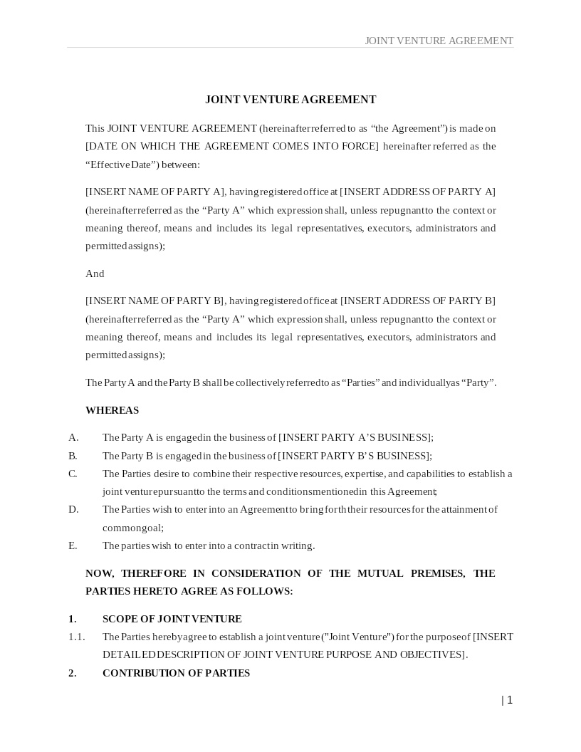 JOINT VENTURE AGREEMENT