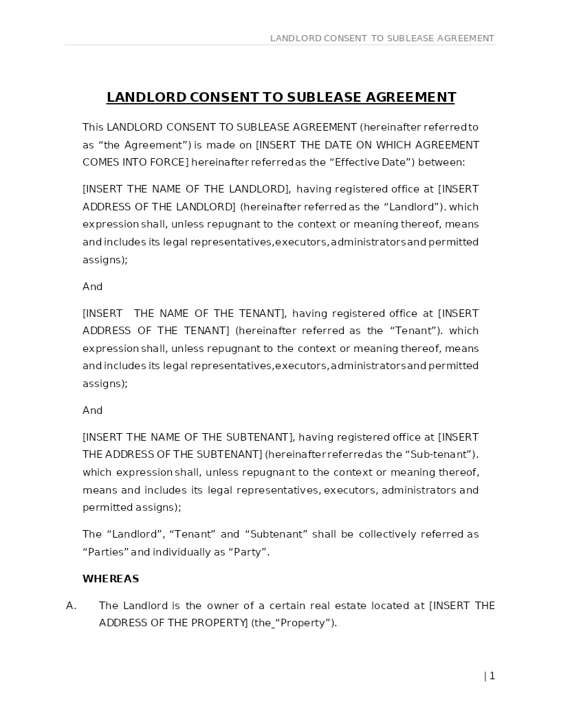LANDLORD CONSENT TO SUBLEASE AGREEMENT
