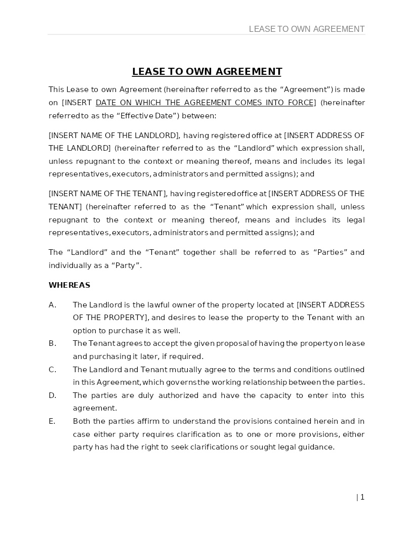 LEASE TO OWN AGREEMENT