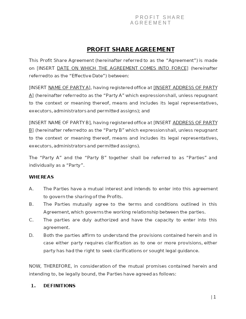 PROFIT SHARING AGREEMENT