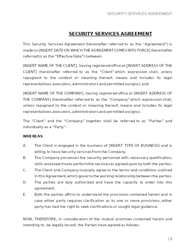 SECURITY SERVICES AGREEMENT