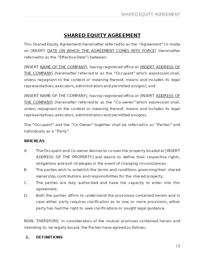 SHARED EQUITY AGREEMENT