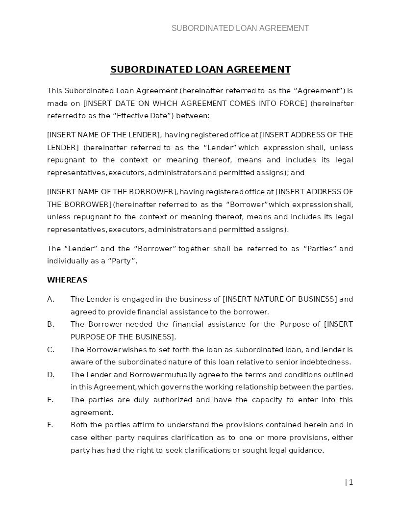 SUBORDINATED LOAN AGREEMENT