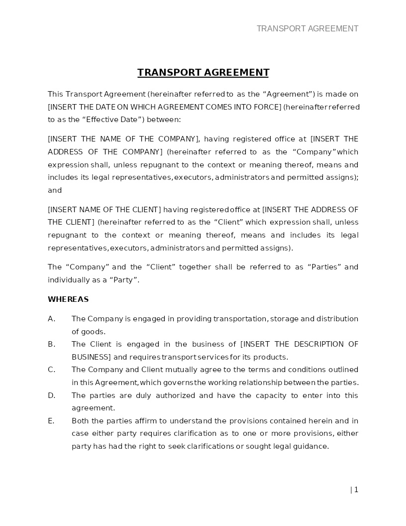 TRANSPORTATION AGREEMENT