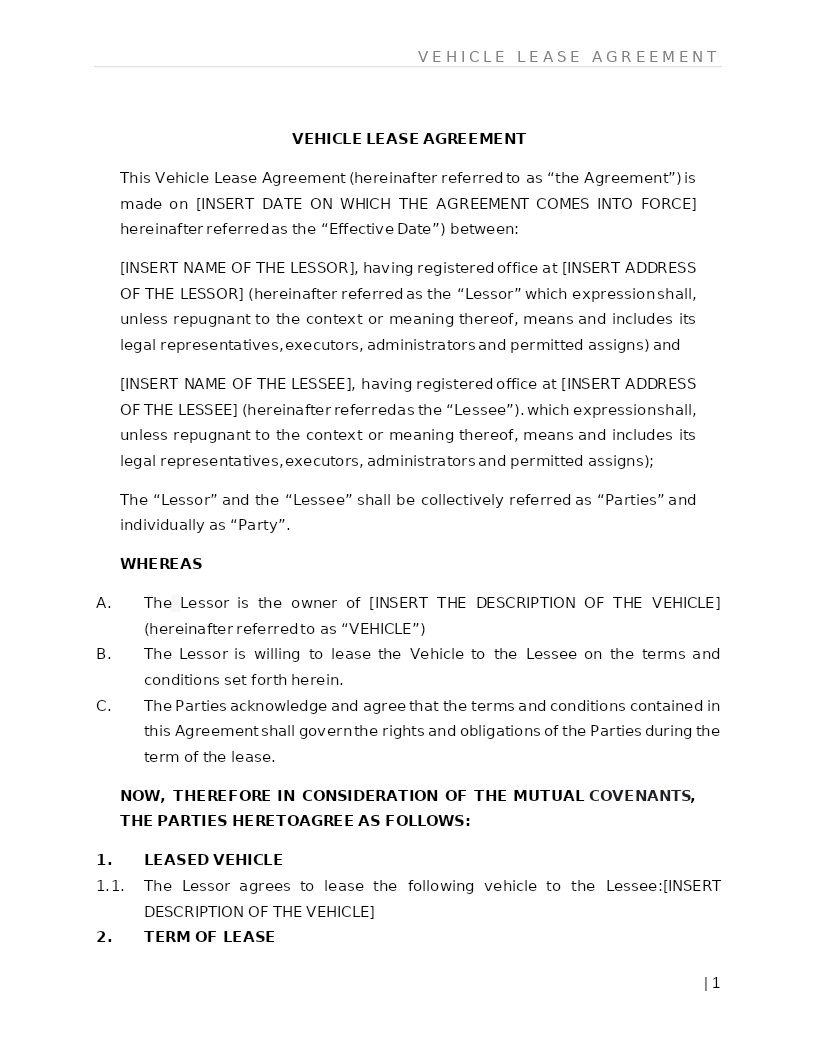 VEHICLE LEASE AGREEMENT