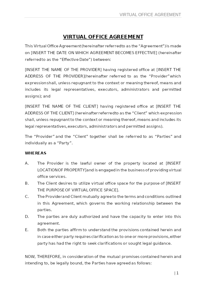 VIRTUAL OFFICE AGREEMENT
