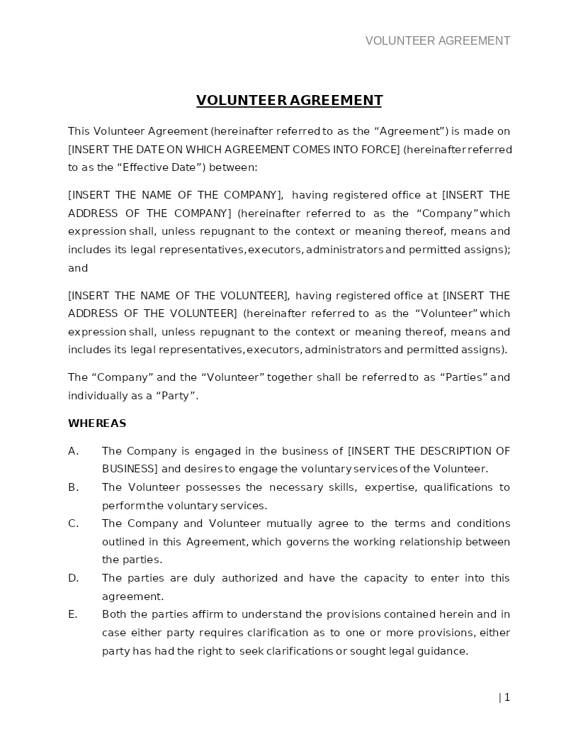 VOLUNTEER AGREEMENT
